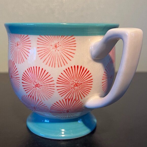 THE PIONEER WOMAN Turquoise Pedestal & Red Starburst Off-White Ceramic Cup Mug - Picture 5 of 11